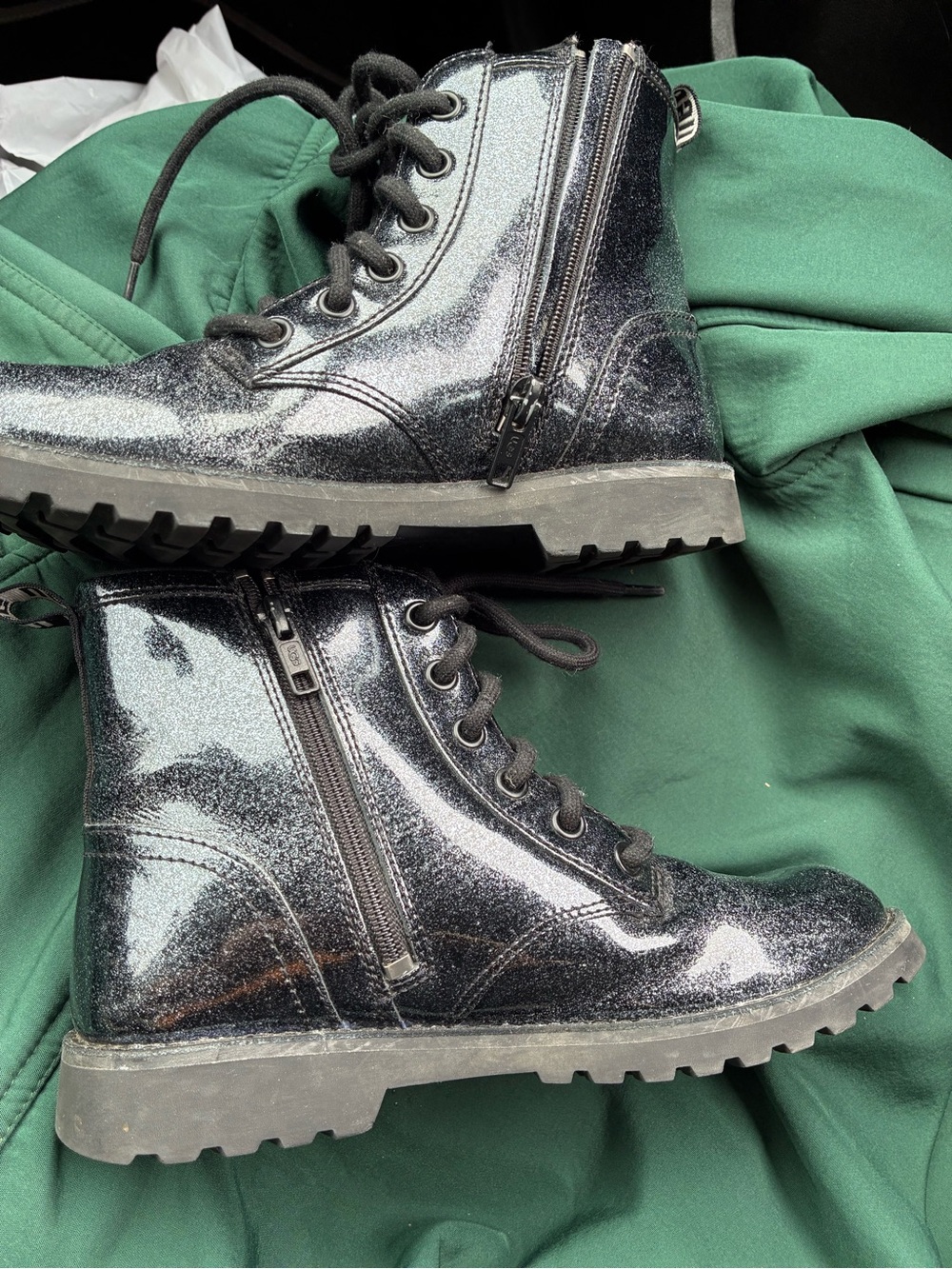 UGG Black Sparkle Lace-Up Combat Boots